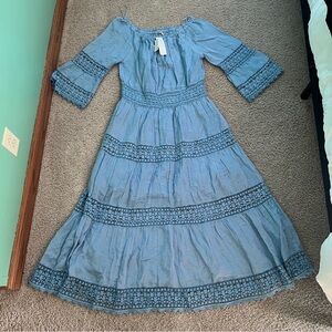 Soft Surroundings Blue Maxi Dress with Lace Accents New with tags, size large
